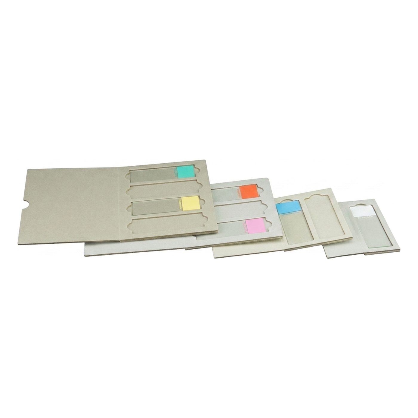 Slide folder made of cardboard with one-piece cover and dividers, for 5 microscope slides