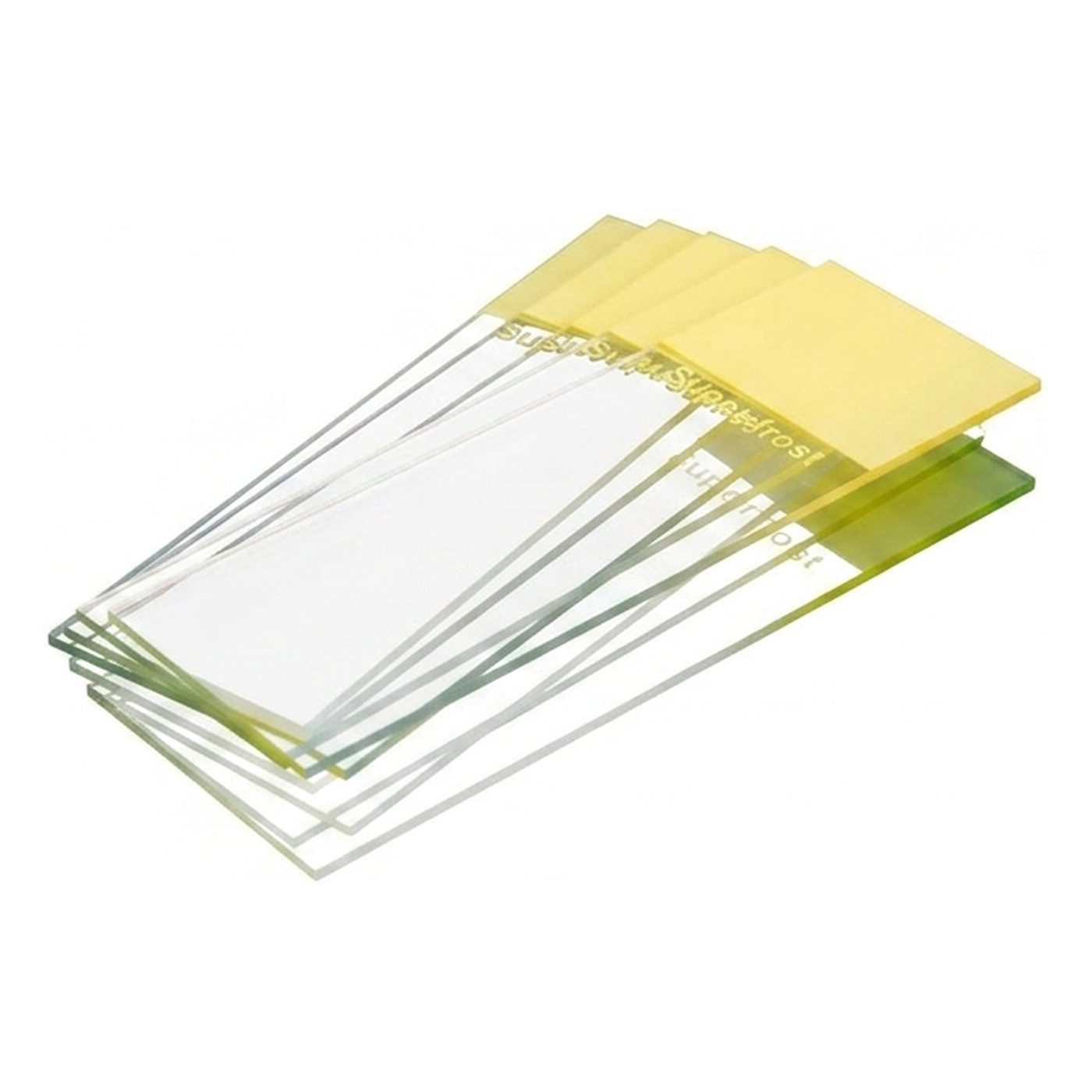 Microscope slide, yellow frosted end, 90° corners, ground edges
