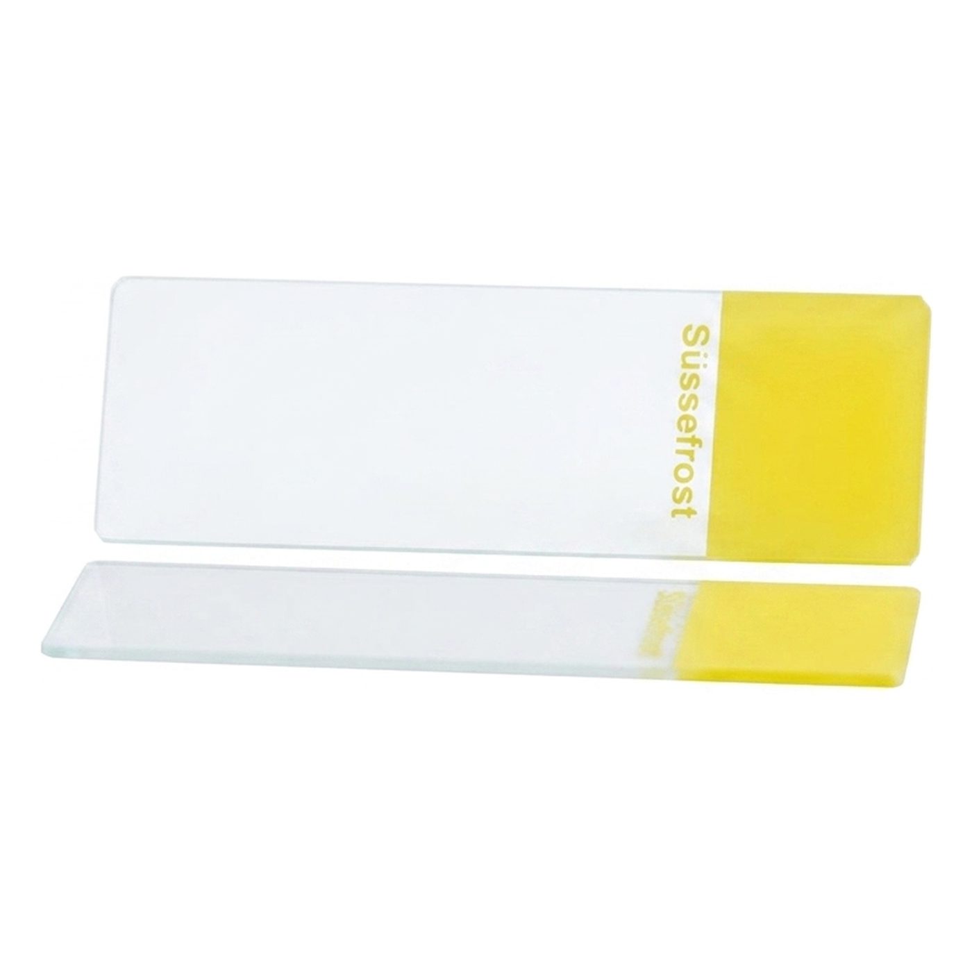 Microscope slide, yellow frosted end, 45° corners, ground edges