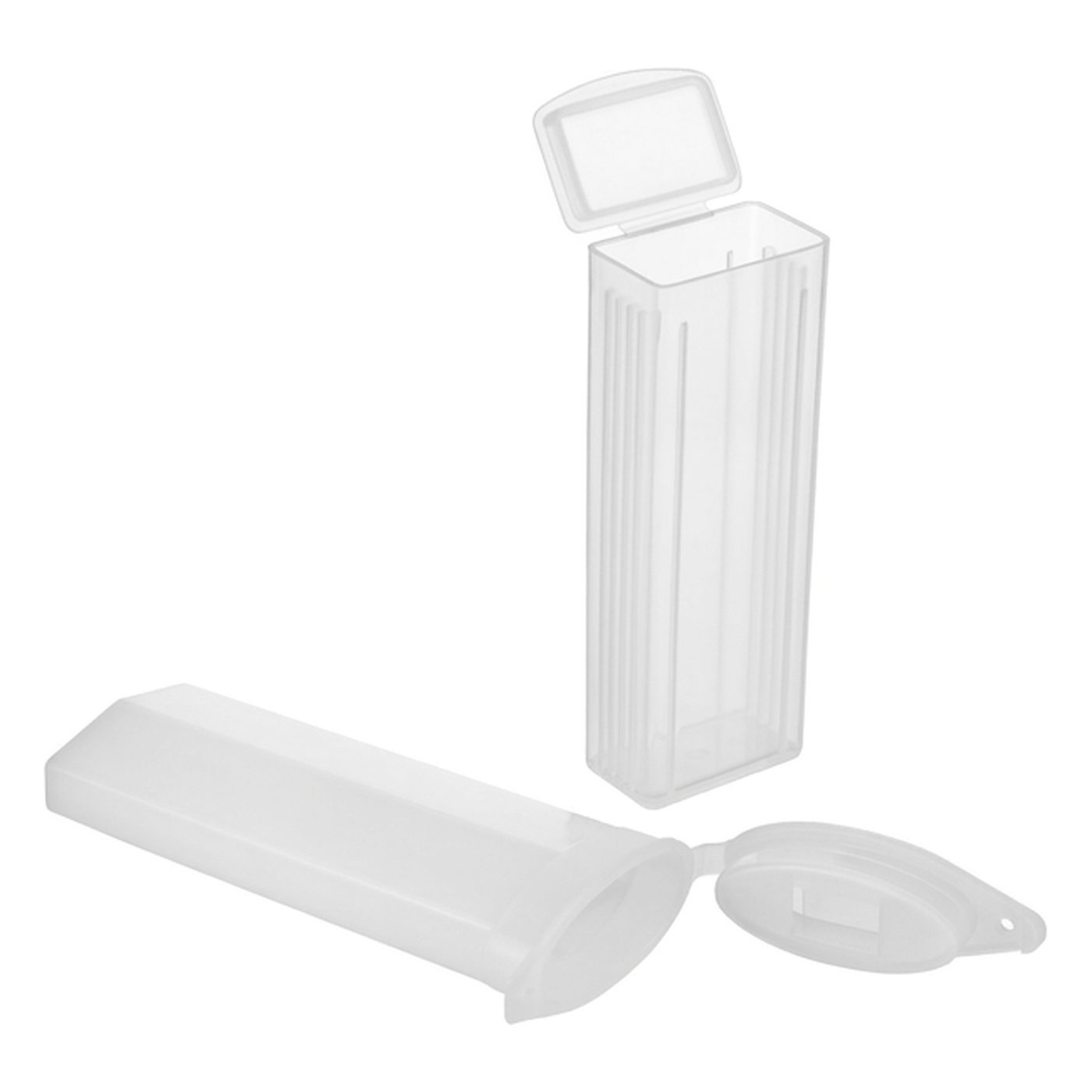 Protective container for 2 microscope slides, plastic with snap cap