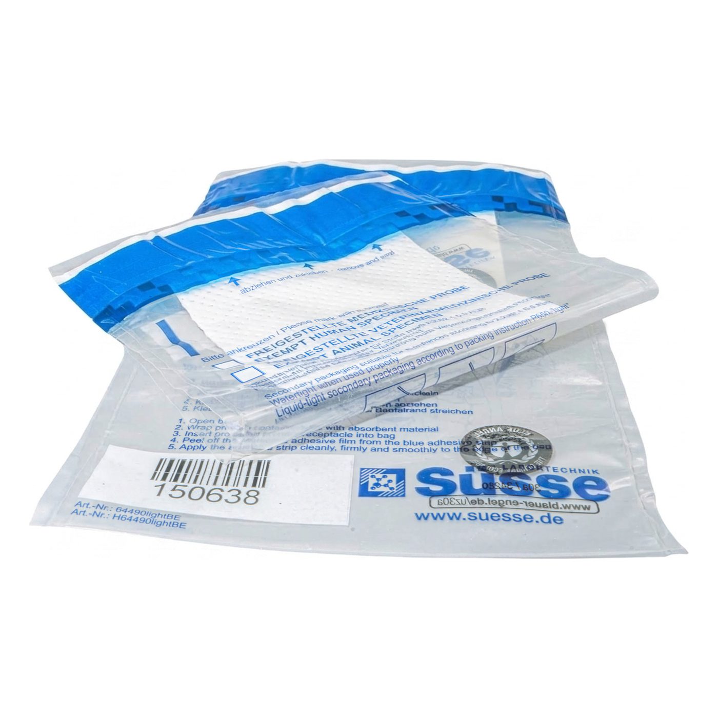 Specimen transport bag 150 x 250 mm, thickness 50 µm, P650light, Blue Angel